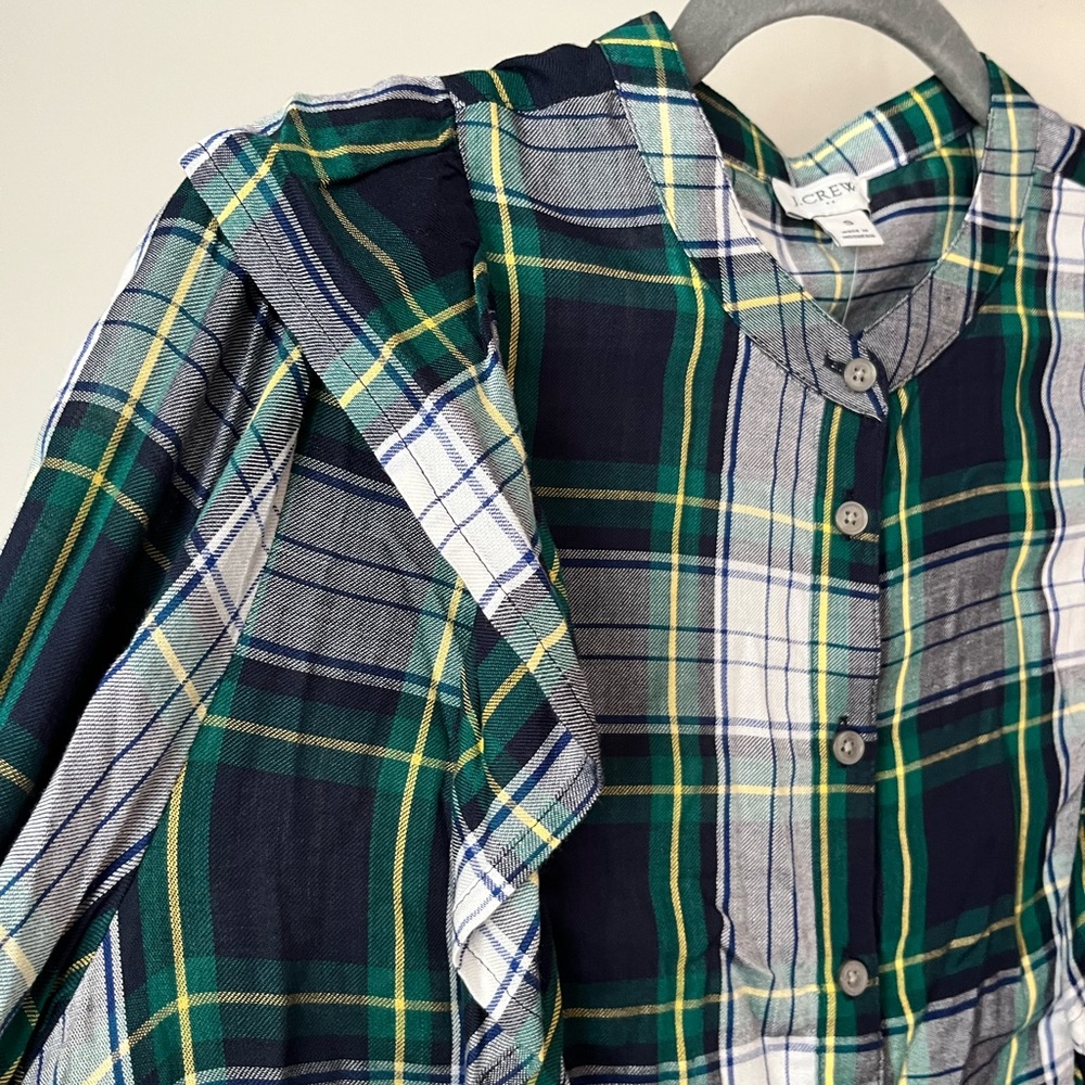 J. Crew Plaid Ruffle Button Down Shirt - Picture 3 of 8